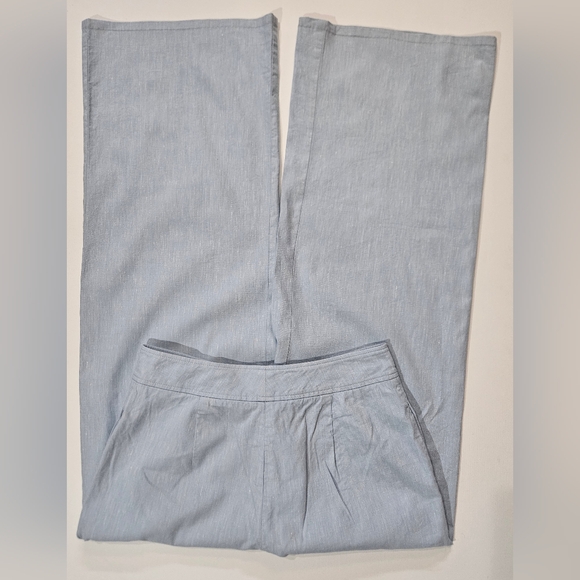 Elie Tahari Linen Blend Wide Leg Trousers Womens Size 6 Blue High Rise Pants - Picture 3 of 7